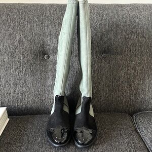 Elegant Black and Gray Over the Knee Boots